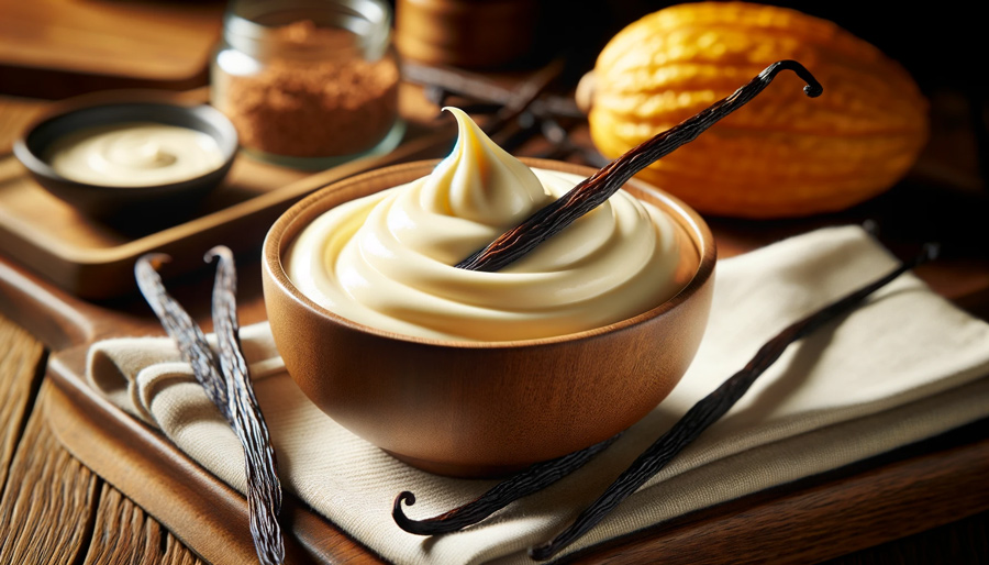 Crème pâtissière crémeuse dans un bol.